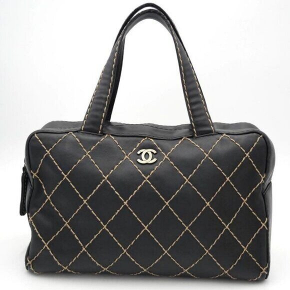 CHANEL Handbags - Authentic CHANEL CC Wild Stitch Vintage Quilted Bowler Hand Bag Tote Lambskin